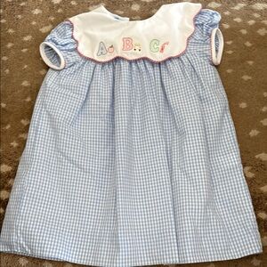 Back to school dress Blue Gingham Dress with Alphabet scalloped collar